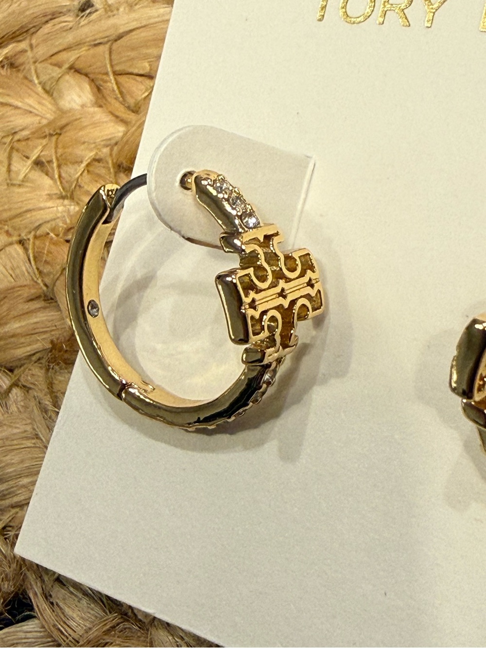 Tory Burch Eleanor Gold Pave Small Hoop Earrings Crystal NWT